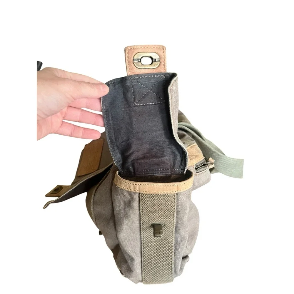 Fossil‎ Military Olive Canvas Leather Messenger Utility Laptop Bag Turnlock